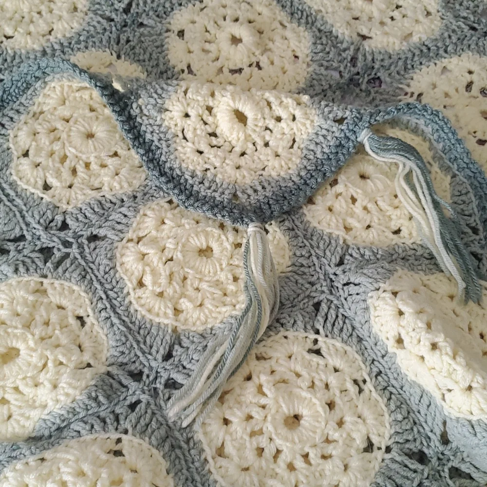Granny Crochet square Afghan blanket stitch green yellow colors